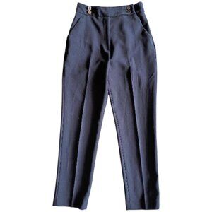 H&M Trouser Slacks Navy Blue Gold Buttons Pockets Pleated Sz 2 Sz 2
